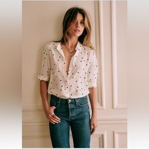 Sezane Ann Silk Shirt Ecru Polka Dot Noir - Size 40